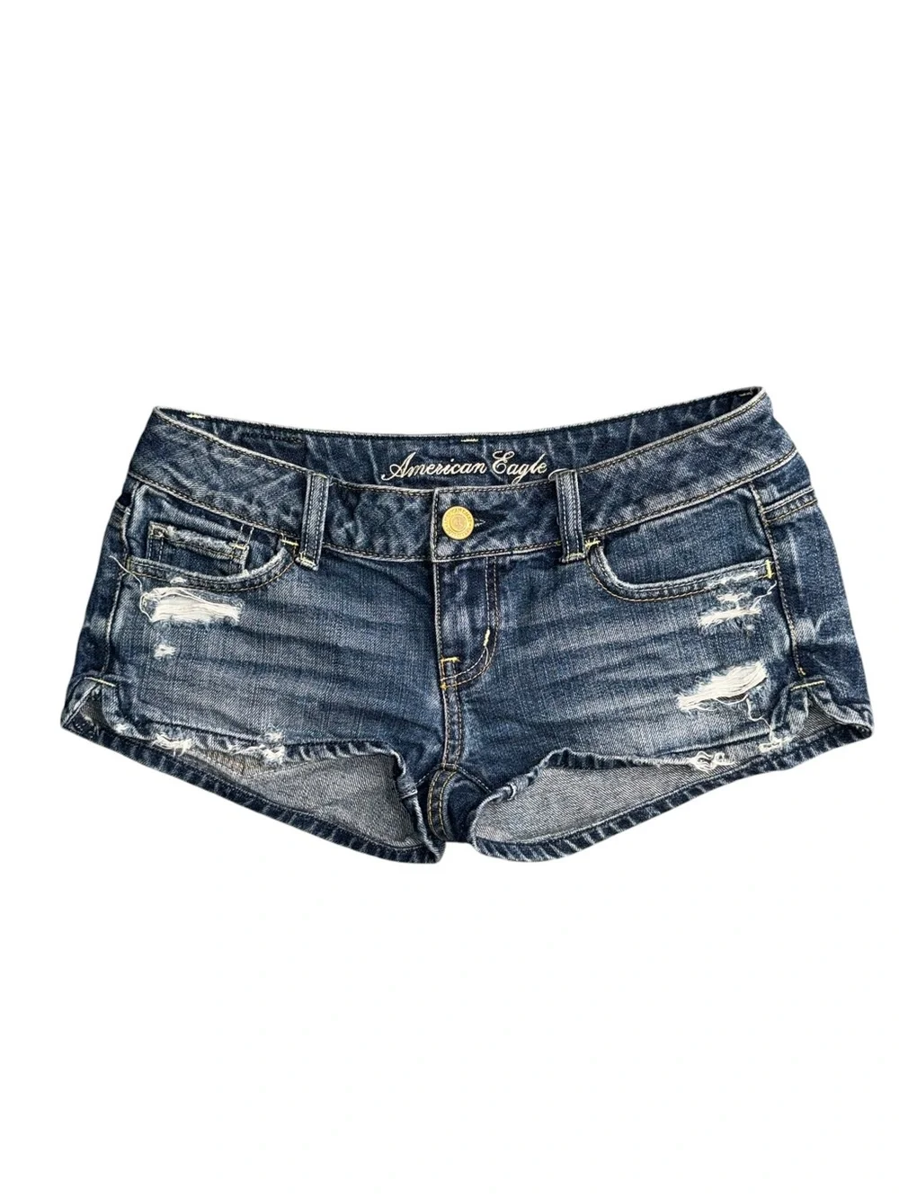 VTG American Eagle Denim Shorts Womens 00 Distressed Low Rise Mini Jean Y2K